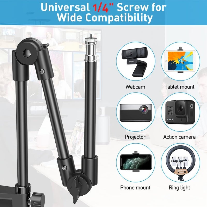 KDD Webcam Stand Camera Mount with Phone Holder, 22 Inch Foldable Flexible Gooseneck Cell Phone Clamp & Table Projector Mount, for Logitech C922 C930e C920S C920 C960 Brio 4K, Gopro Hero 8 7 6 5 - Image 3
